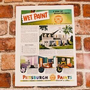 1940 Vintage Pittsburgh Paints Print Ad Colorful‎ Home Decor Wet Paint Retro Art